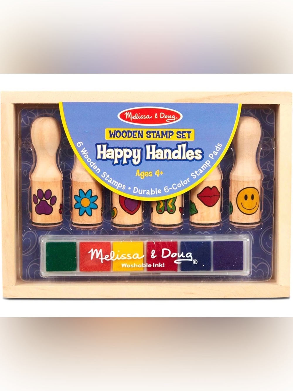 Melissa & Doug Wooden Stamp Set “Happy Handles” Arts & Crafts Brand New